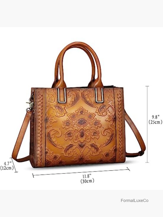 Amazon.com: Genuine Leather Satchel for Women Embossed  Genuine Leather Embossed Satchel Handbag Crossbody Tote